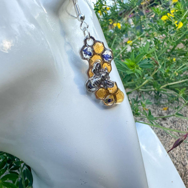 Handmade Honeycomb Dripping Honey Floral Bee Charming Earrings