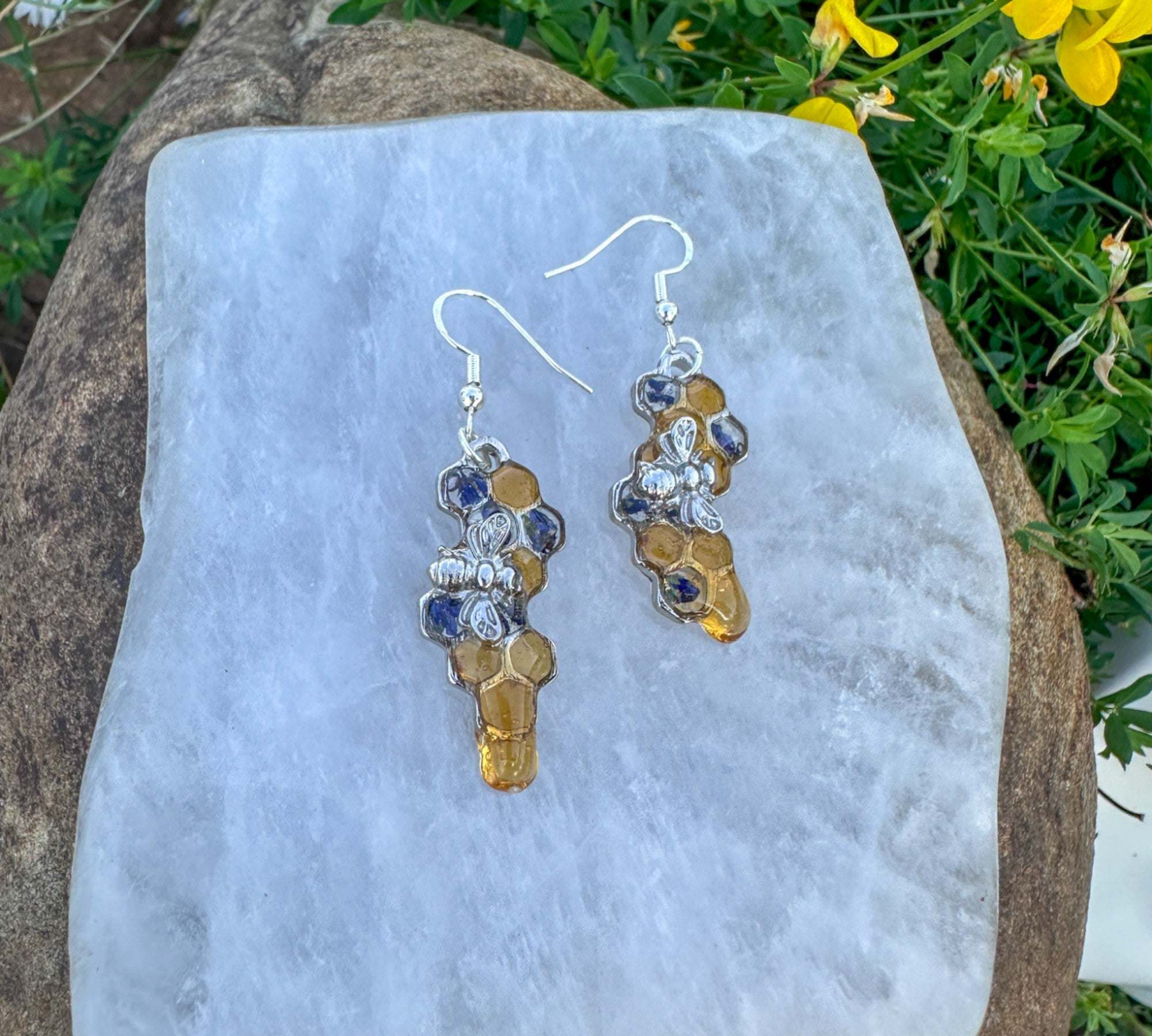 Handmade Honeycomb Dripping Honey Floral Bee Charming Earrings