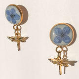 Forget-Me-Not Boreal Blue Handmade Dragonfly Gold Stud Earrings