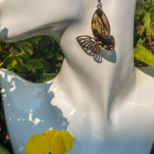 Golden Monarch Butterfly Handmade Resin Earrings with Gold Glitter