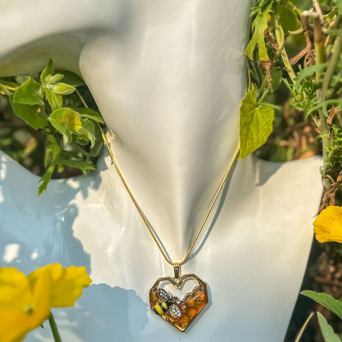 Honeycomb Heart - Handmade Bee -utiful Honey Bee Resin Pendant