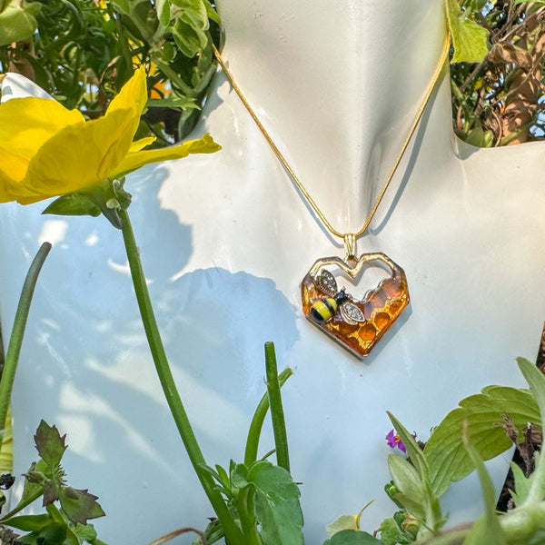 Honeycomb Heart - Handmade Bee -utiful Honey Bee Resin Pendant