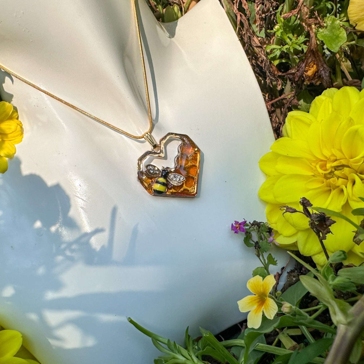 Honeycomb Heart - Handmade Bee -utiful Honey Bee Resin Pendant