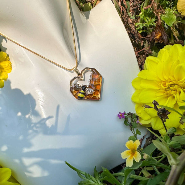 Honeycomb Heart - Handmade Bee -utiful Honey Bee Resin Pendant