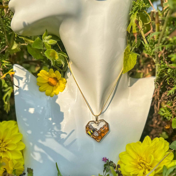 Honeycomb Heart - Handmade Bee -utiful Honey Bee Resin Pendant