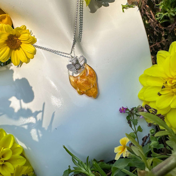 Dripping Honey Teardrop Pendant with Silver Bee Charm –Nature-Inspired