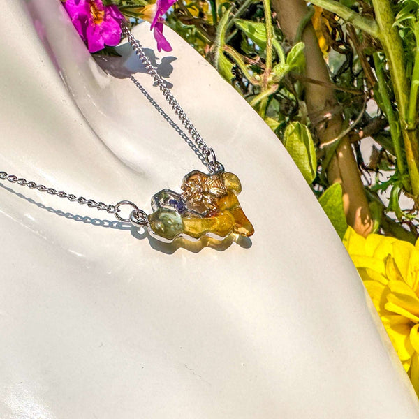 Dripping Honey Honeycomb Handmade Pendant with Gold Bee Charm