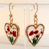 Rose Bouquet Handmade Gold Heart Earrings | Real Flowers & Gold Leaf