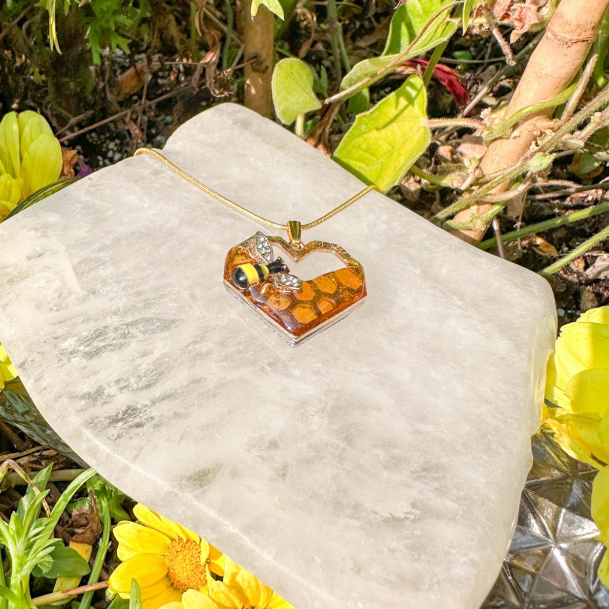 Honeycomb Heart - Handmade Bee -utiful Honey Bee Resin Pendant