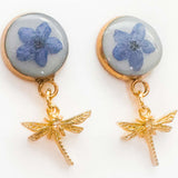 Forget-Me-Not Boreal Blue Handmade Dragonfly Gold Stud Earrings