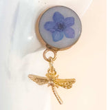 Forget-Me-Not Boreal Blue Handmade Dragonfly Gold Stud Earrings