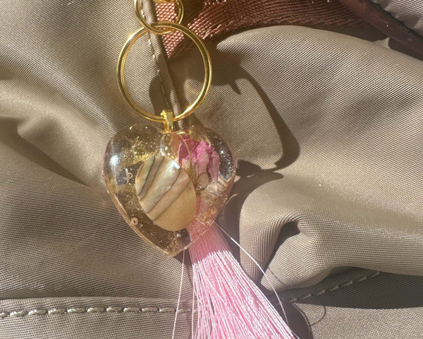 Wild Rose Bag Charm / Keychain - Butterfly Charm & Mother of Pearl