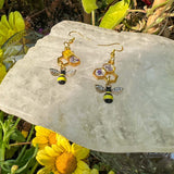 Bee -utiful Handmade Honeycomb Earrings with Rhinestone Bee Charm