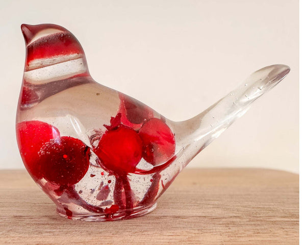 Berry Red Cardinal - Handmade Red Berry Resin Bird Home Decor