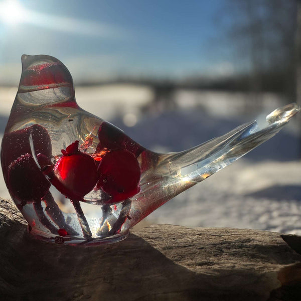 Berry Red Cardinal - Handmade Red Berry Resin Bird Home Decor