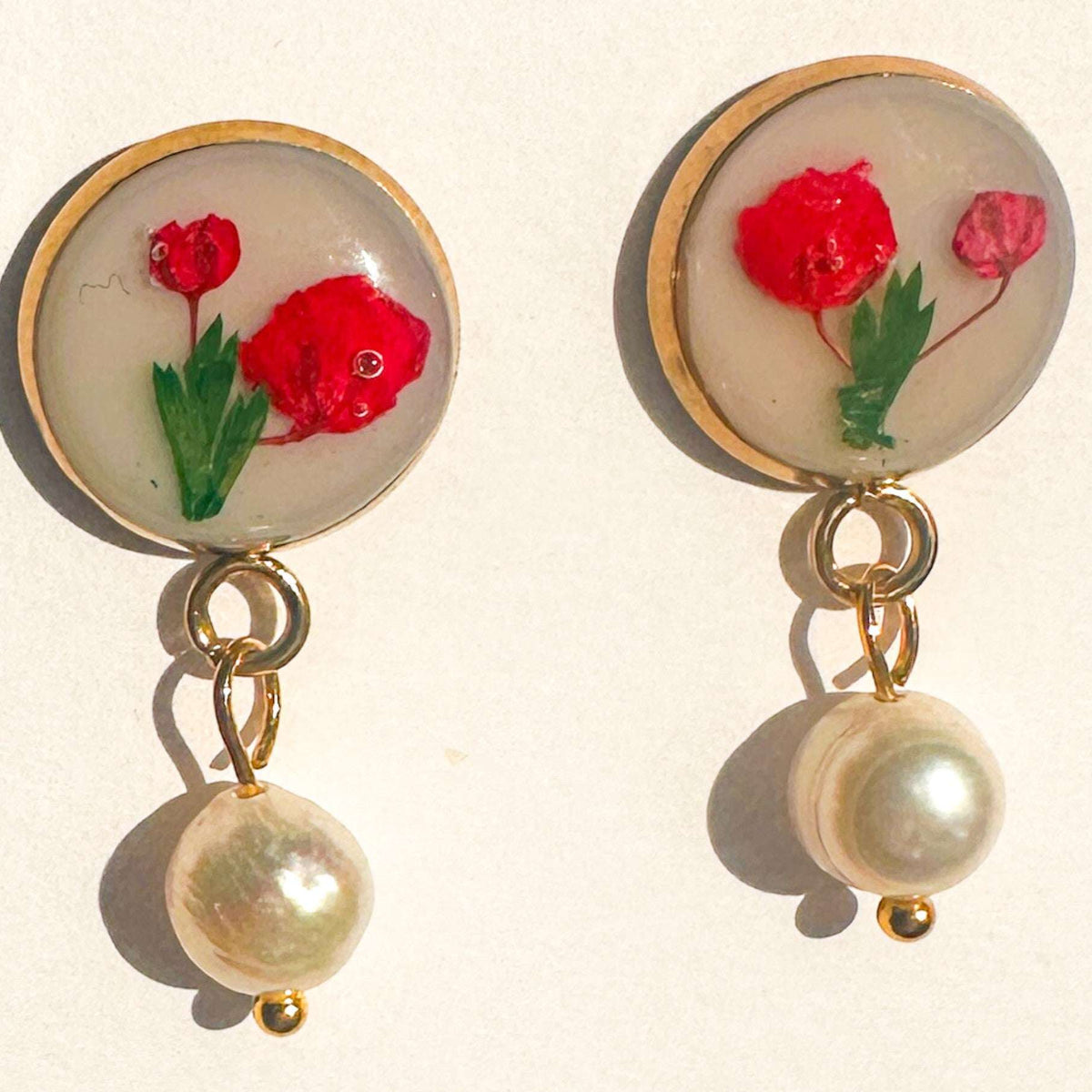 Petite Rose Pearl Drop Studs | Handmade with Real Flowers set in Resin