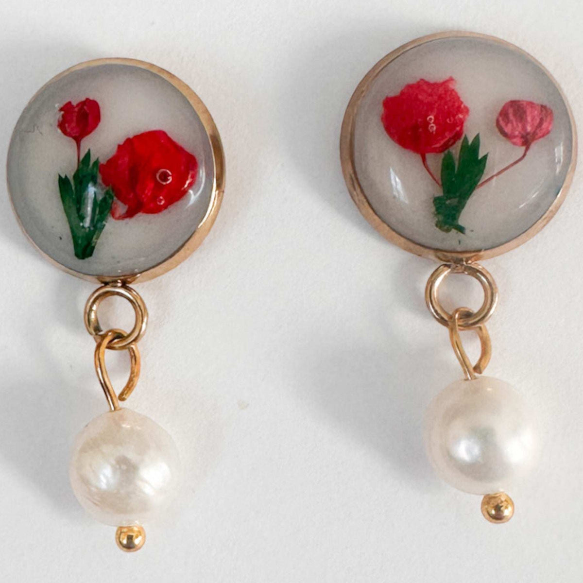 Petite Rose Pearl Drop Studs | Handmade with Real Flowers set in Resin