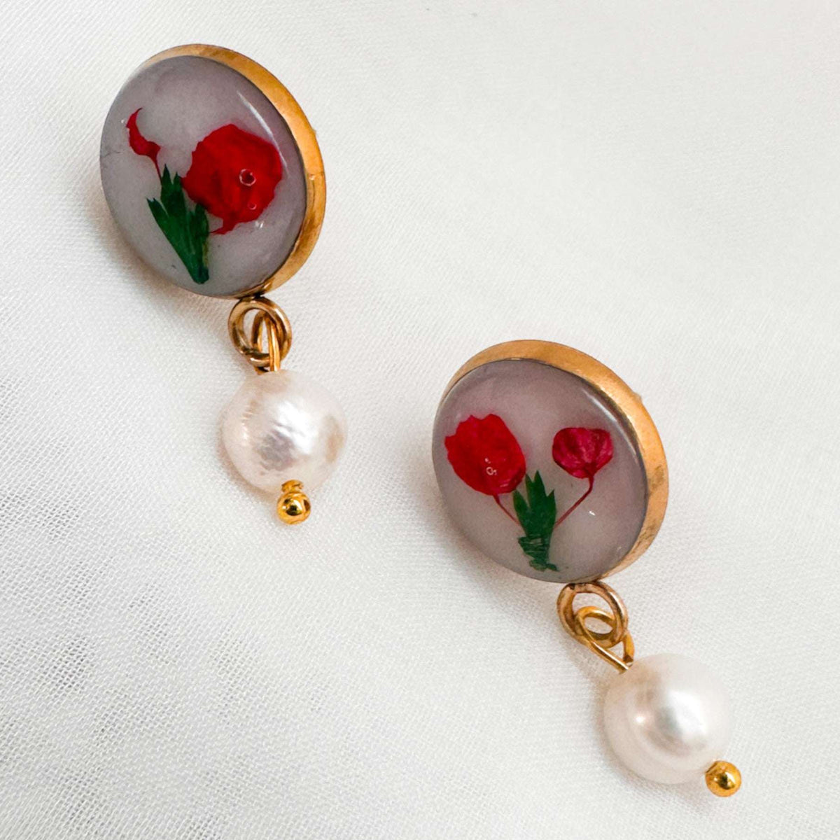 Petite Rose Pearl Drop Studs | Handmade with Real Flowers set in Resin