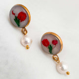 Petite Rose Pearl Drop Studs | Handmade with Real Flowers set in Resin