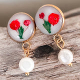 Petite Rose Pearl Drop Studs | Handmade with Real Flowers set in Resin
