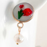 Petite Rose Pearl Drop Studs | Handmade with Real Flowers set in Resin