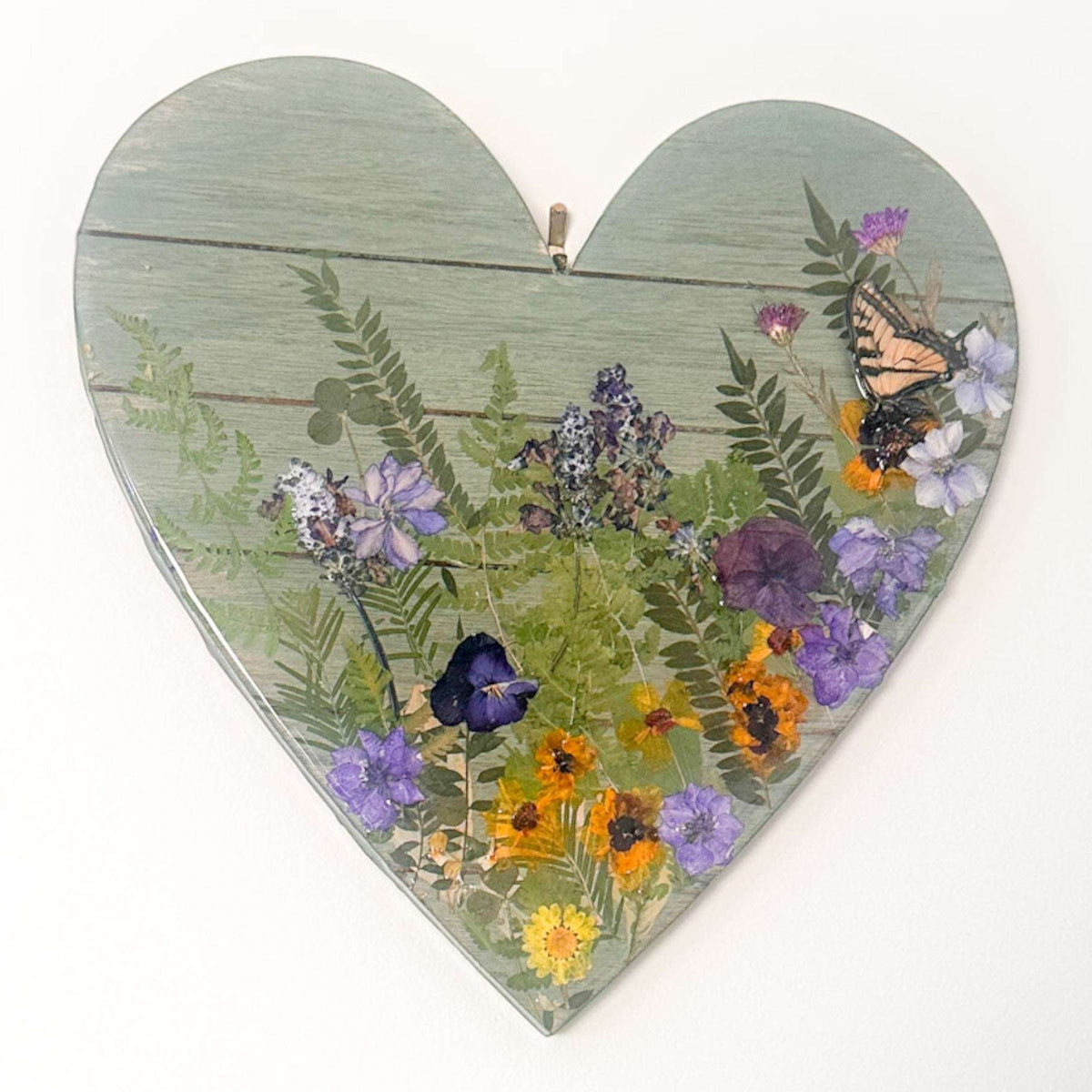 Heart of the Forest Sage Green Wood Art |Handmade Butterfly Decor