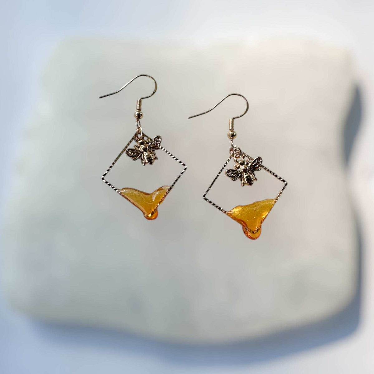 Bee -utiful Honey Bee Drip Earrings Handmade with Gold Bee Charm