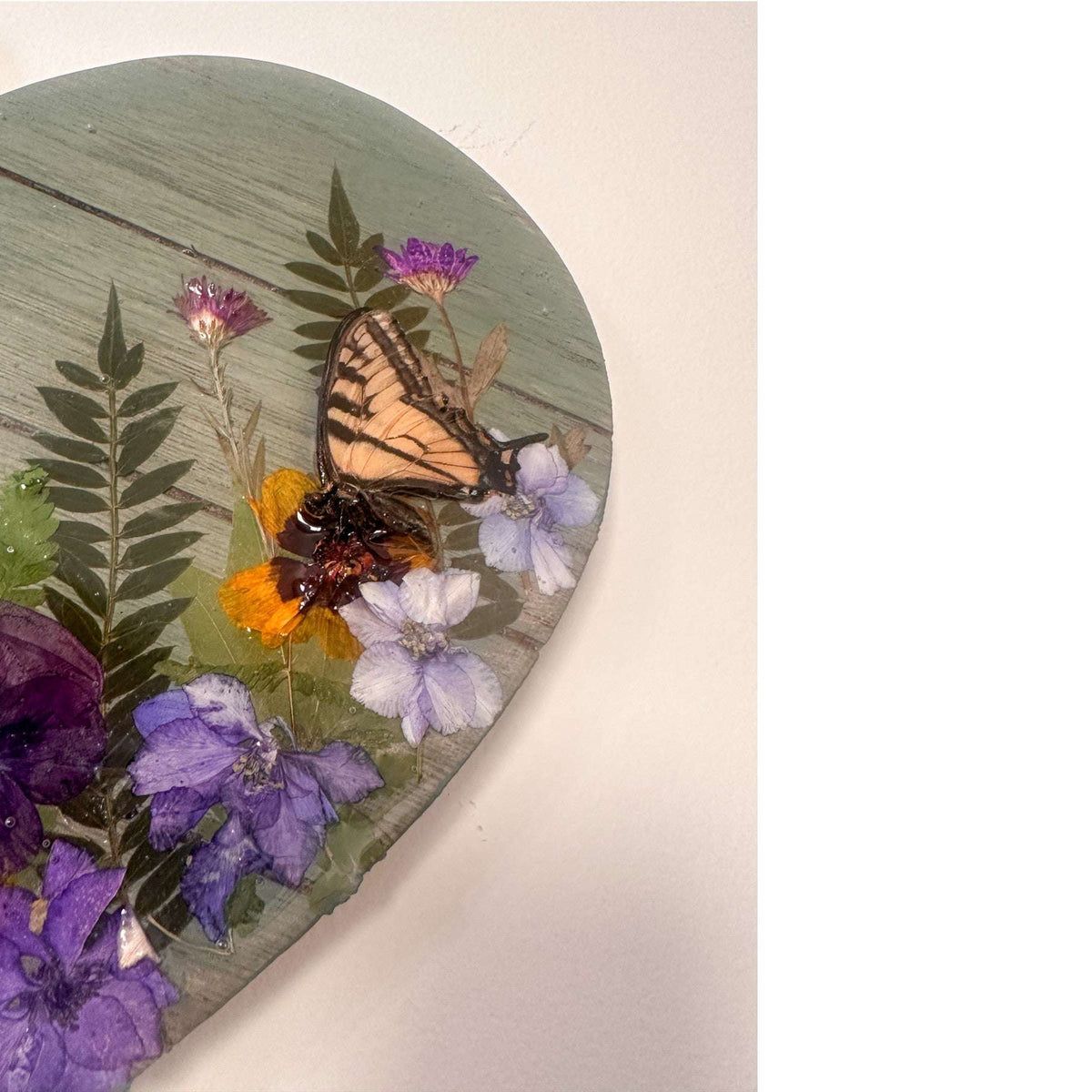 Heart of the Forest Sage Green Wood Art |Handmade Butterfly Decor