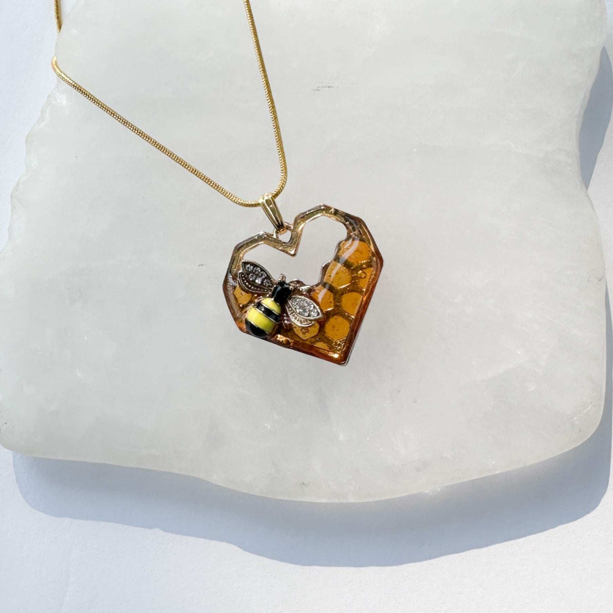 Honeycomb Heart - Handmade Bee -utiful Honey Bee Resin Pendant