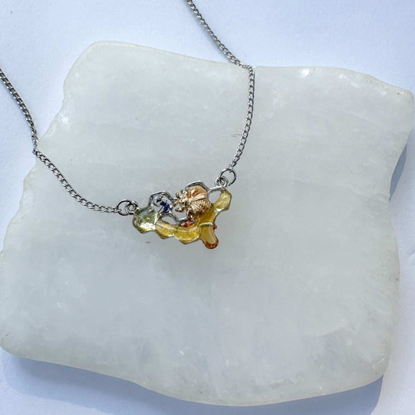 Dripping Honey Honeycomb Handmade Pendant with Gold Bee Charm