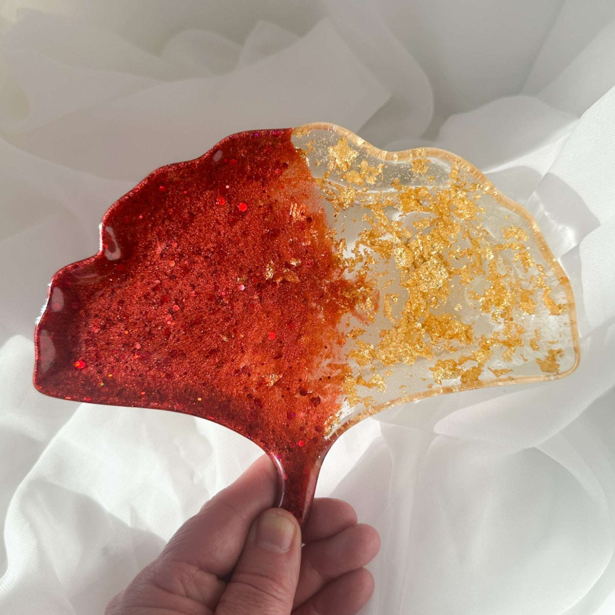 Ruby Radiance Resin Trays - Handmade Red & Gold Leaf Resin Trays