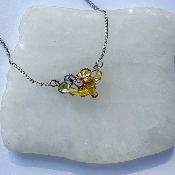 Dripping Honey Honeycomb Handmade Pendant with Gold Bee Charm