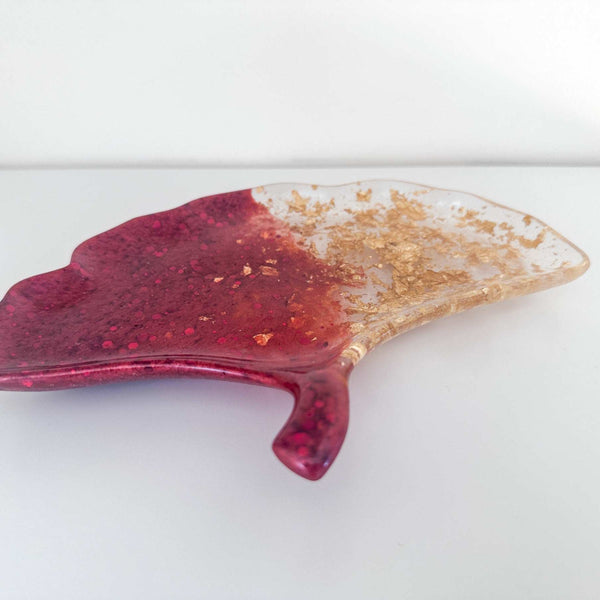 Ruby Radiance Resin Trays - Handmade Red & Gold Leaf Resin Trays
