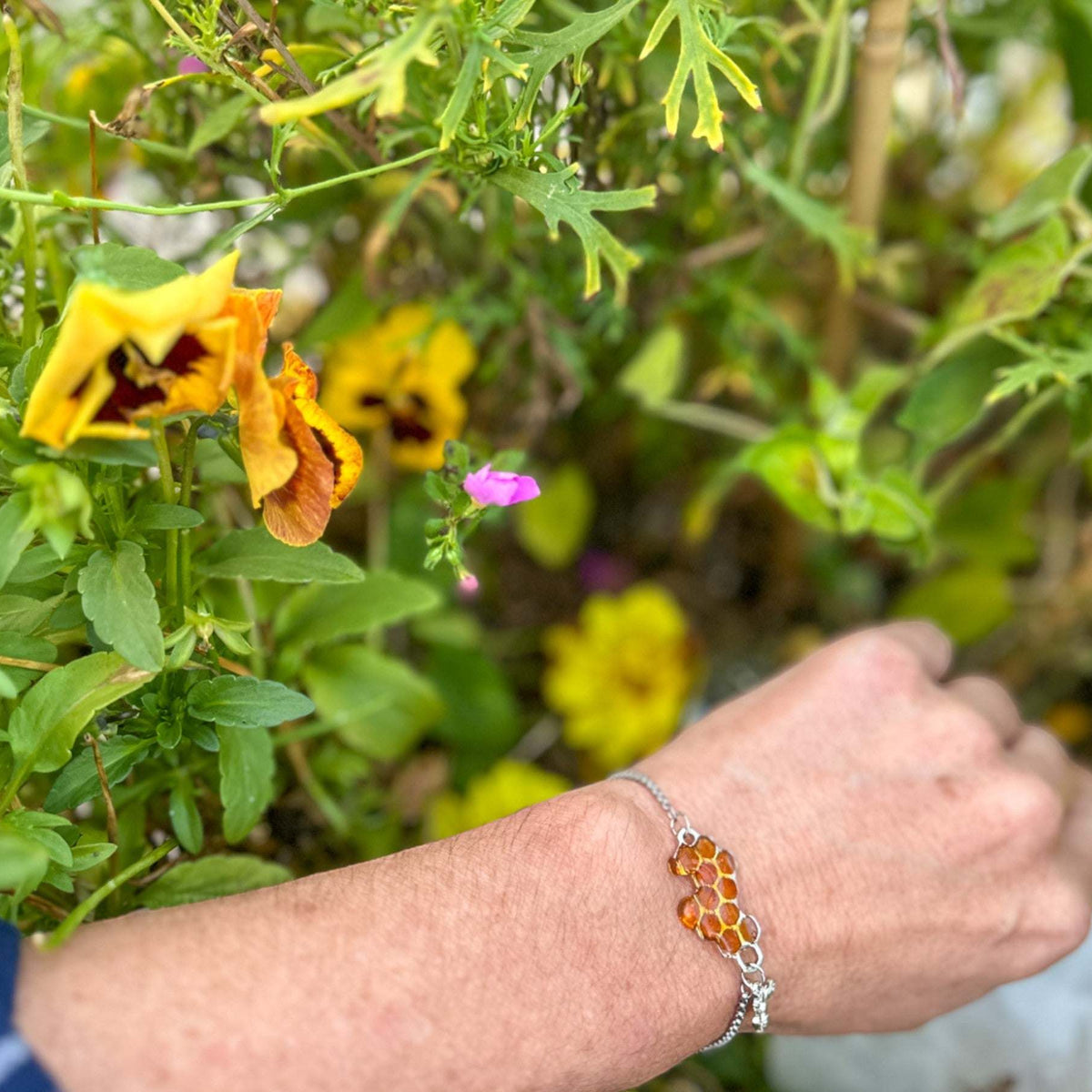 Bee Bracelet - Dripping Honey Handmade Silver Honeycomb & Bee Charm