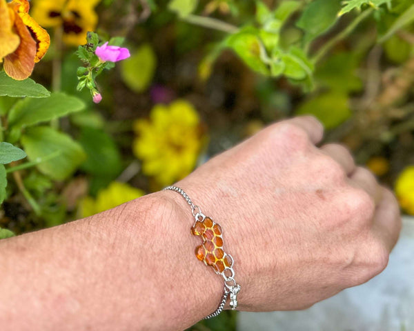 Bee Bracelet - Dripping Honey Handmade Silver Honeycomb & Bee Charm