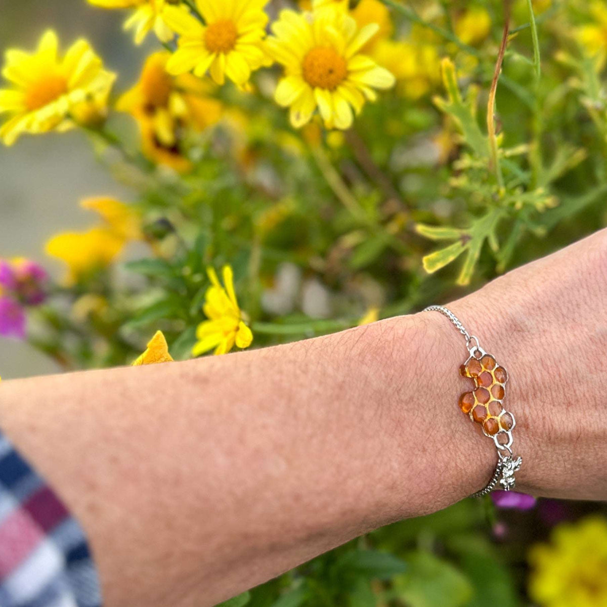 Bee Bracelet - Dripping Honey Handmade Silver Honeycomb & Bee Charm