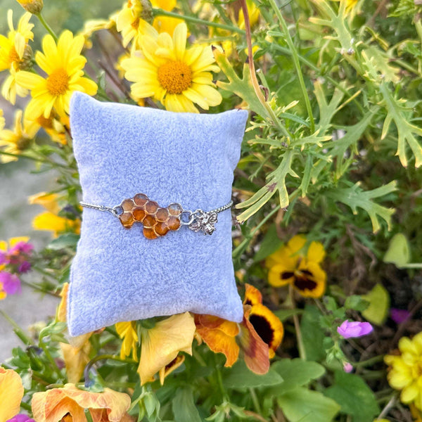 Bee Bracelet - Dripping Honey Handmade Silver Honeycomb & Bee Charm