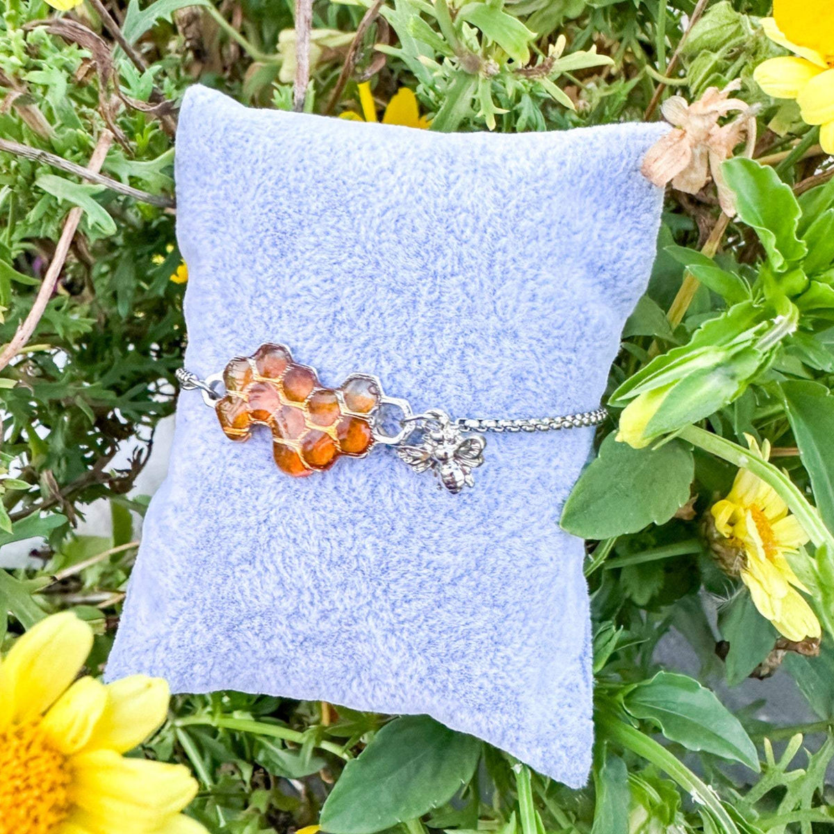 Bee Bracelet - Dripping Honey Handmade Silver Honeycomb & Bee Charm