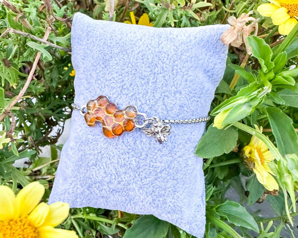Bee Bracelet - Dripping Honey Handmade Silver Honeycomb & Bee Charm