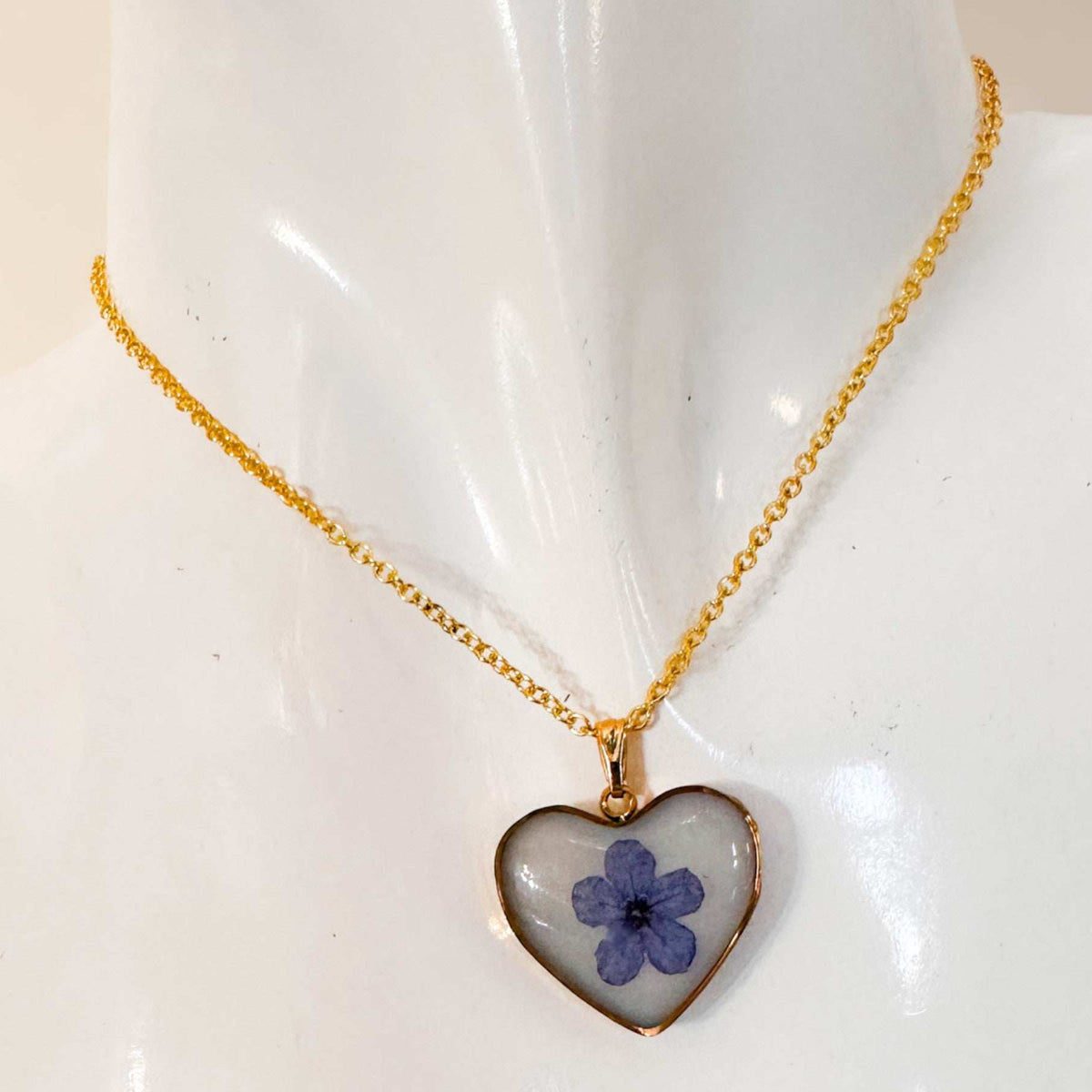 Forget-Me-Not Heart Pendant | Handmade Pendant with Real Flowers