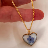 Forget-Me-Not Heart Pendant | Handmade Pendant with Real Flowers