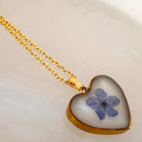 Forget-Me-Not Heart Pendant | Handmade Pendant with Real Flowers