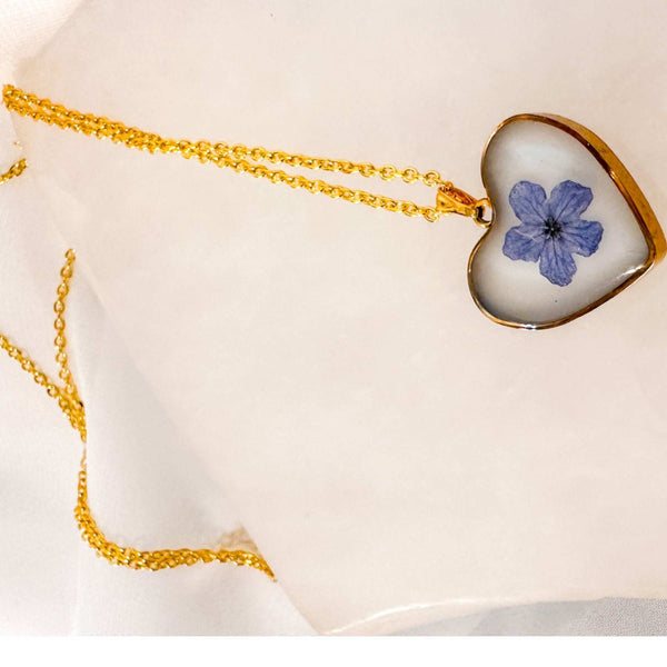 Forget-Me-Not Heart Pendant | Handmade Pendant with Real Flowers