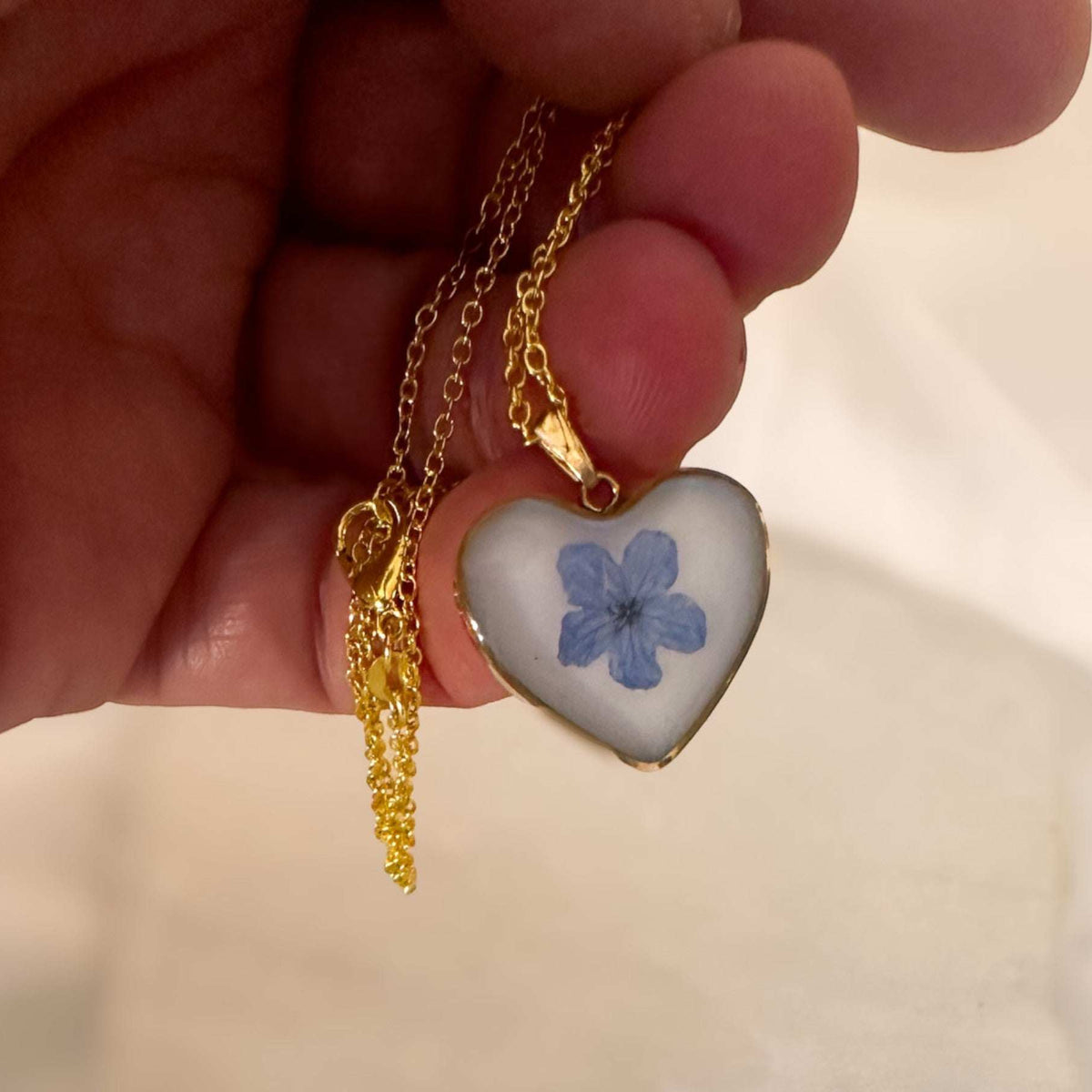 Forget-Me-Not Heart Pendant | Handmade Pendant with Real Flowers