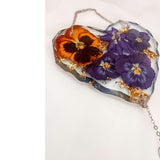Botanical Heart Suncatcher | Handmade Pressed Purple Pansy & Gold Leaf