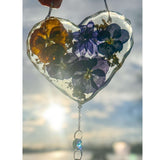 Botanical Heart Suncatcher | Handmade Pressed Purple Pansy & Gold Leaf