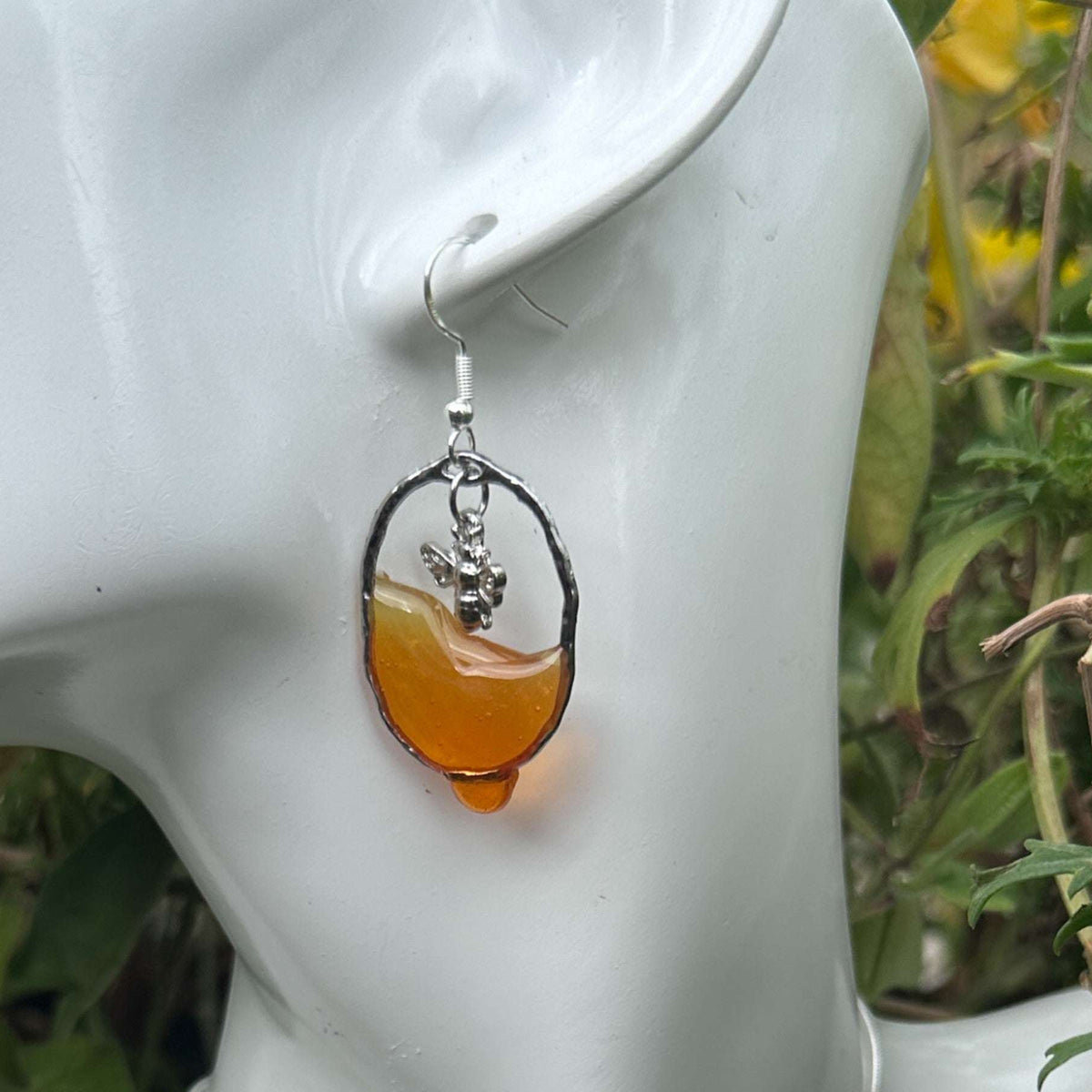 Dripping Honey Handmade Bee -utiful Silver Drop Resin Earrings