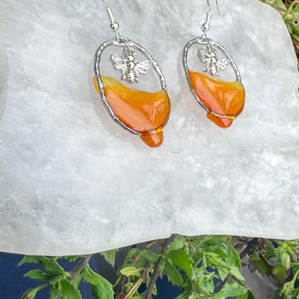 Dripping Honey Handmade Bee -utiful Silver Drop Resin Earrings