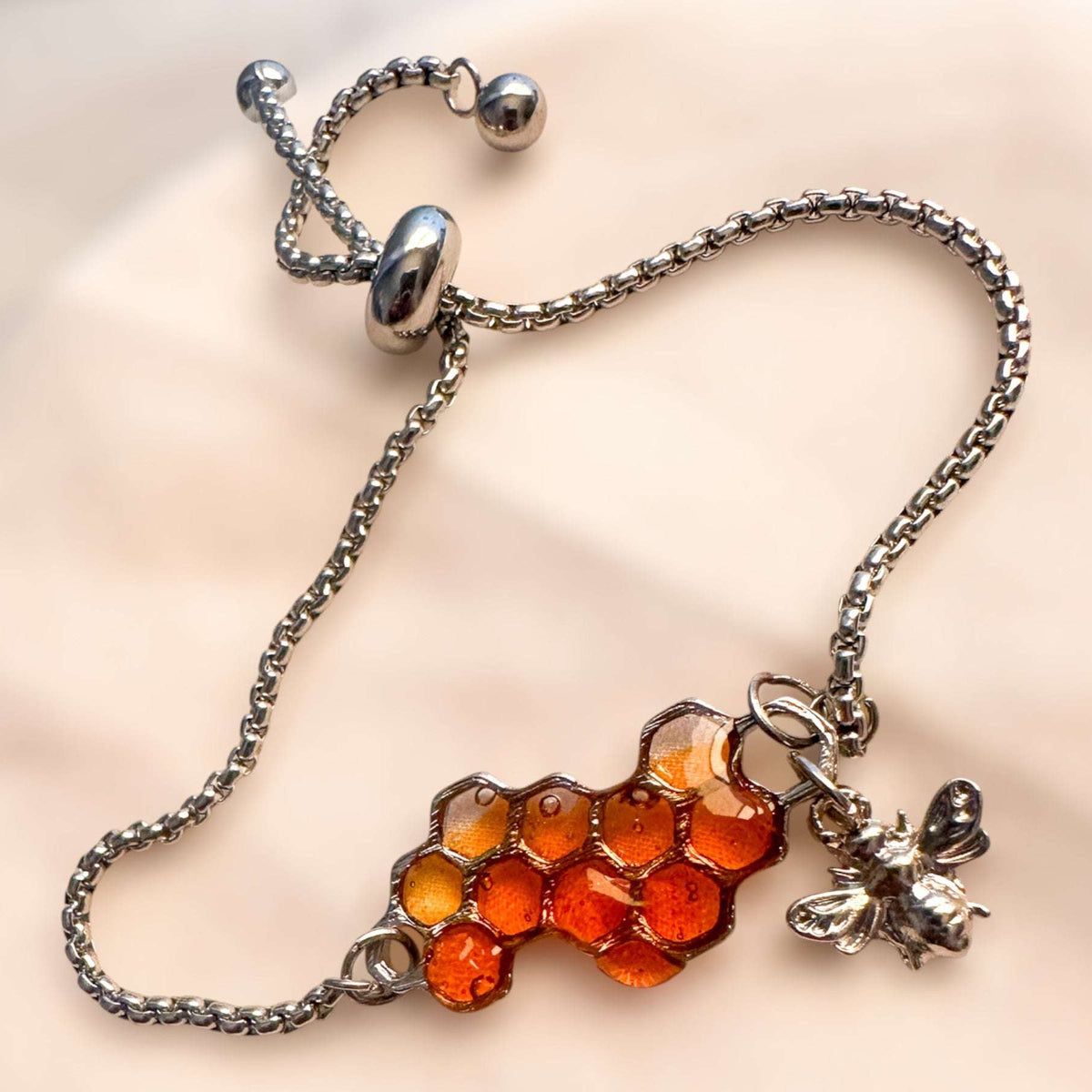 Bee Bracelet - Dripping Honey Handmade Silver Honeycomb & Bee Charm