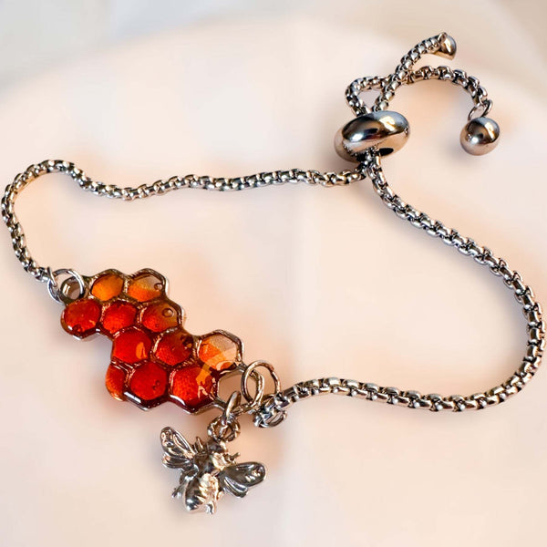 Bee Bracelet - Dripping Honey Handmade Silver Honeycomb & Bee Charm